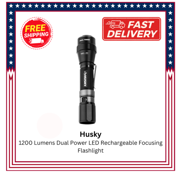 Husky 1200 Lumens Dual Power LED Rechargeable Focusing Flashlight