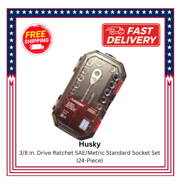 Husky 3/8in. Drive Ratchet SAE/Metric Standard Socket Set (24-Piece)