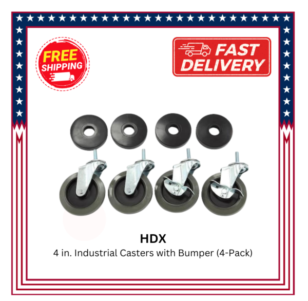 HDX 4 in. Industrial Casters Wheels with Bumper (4-Pack)