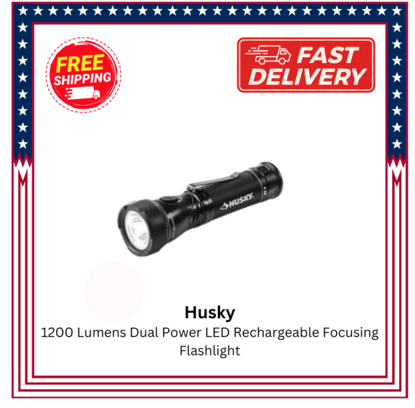 Husky 1200 Lumens Dual Power LED Rechargeable Focusing Flashlight