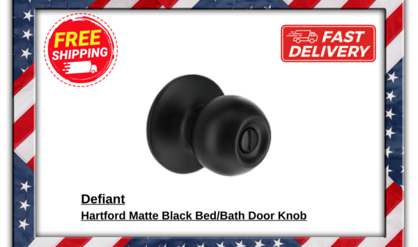 Defiant Hartford Matte Black Bed/Bath Door Knob – Privacy Lock for Interior Door