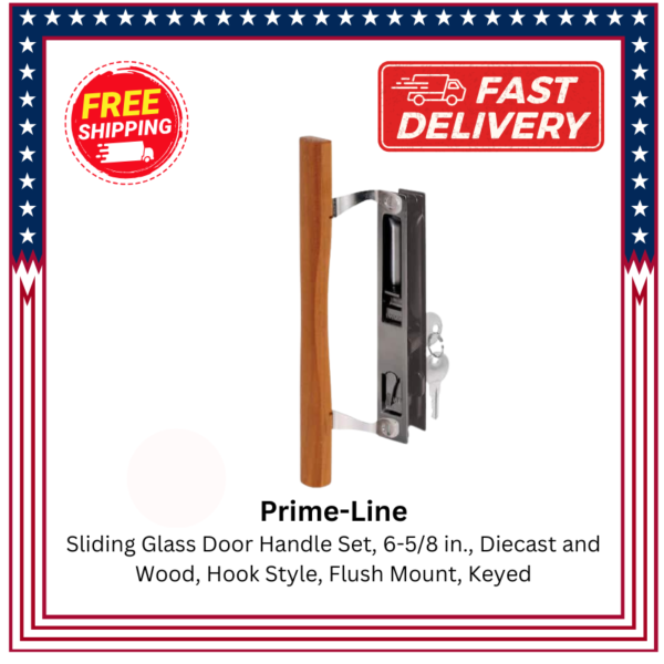 PRIME-LINE Sliding Glass Door Handle Set, 6-5/8 in., Diecast & Wood, Hook Style