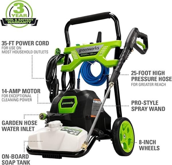 Greenworks 2000 PSI 1.2 GPM Open Frame Electric Pressure Washer (Model: GPW2003)