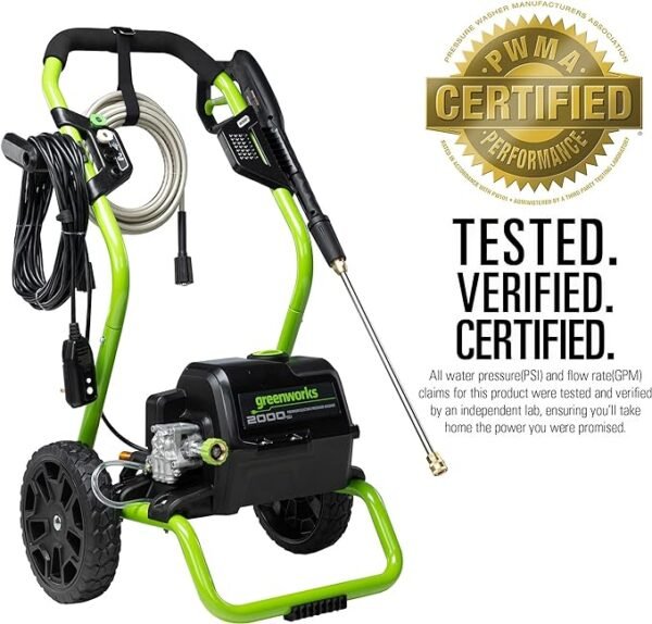 Greenworks 2000 PSI 13 Amp Electric Pressure Washer – Perfect for Cars, Fences, Patios, and Driveways