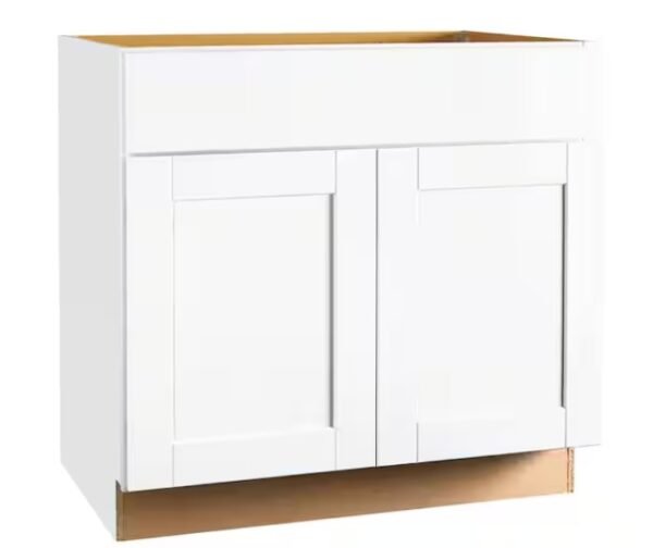 Hampton Bay 30 in. Shaker Sink Base Kitchen Cabinet – Satin White | Pre-Assembled MDF Cabinet