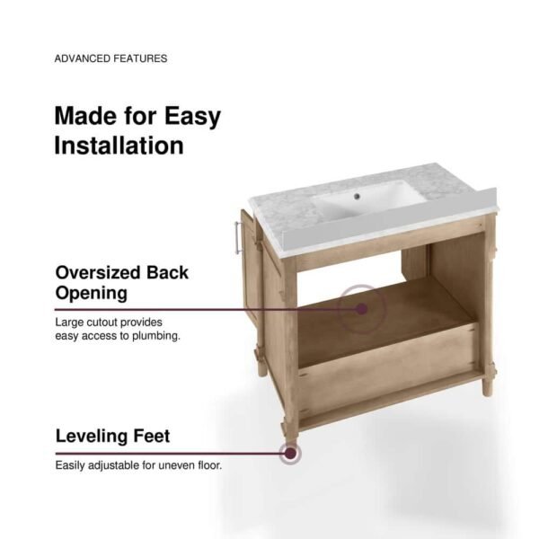 Home Decorators Aberdeen 36 in. Antique Oak Bath Vanity w/ Carrara Marble Top – Pre-Assembled