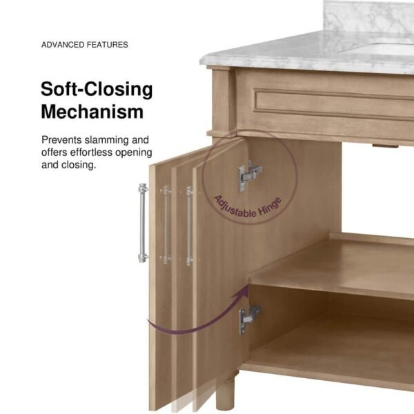 Home Decorators Aberdeen 36 in. Antique Oak Bath Vanity w/ Carrara Marble Top – Pre-Assembled
