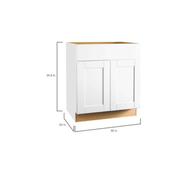 Hampton Bay 30 in. Shaker Sink Base Kitchen Cabinet – Satin White | Pre-Assembled MDF Cabinet